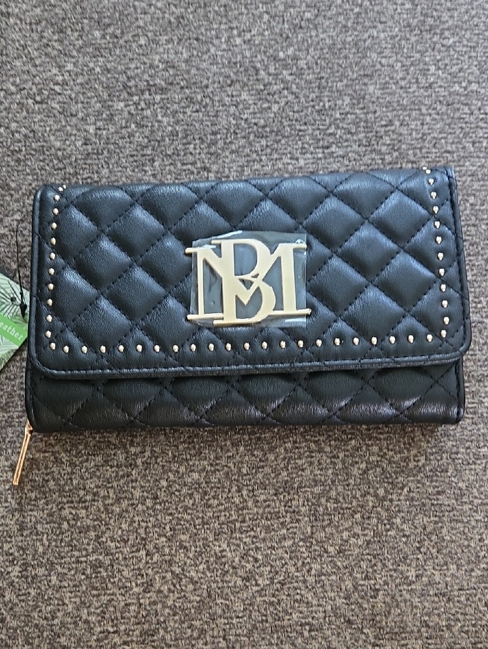 Quilted Black Wallet Clutch with Gold Logo